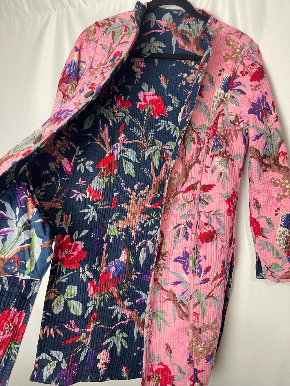 Cotton Jacket Bird print Reversible Floral quilt print S